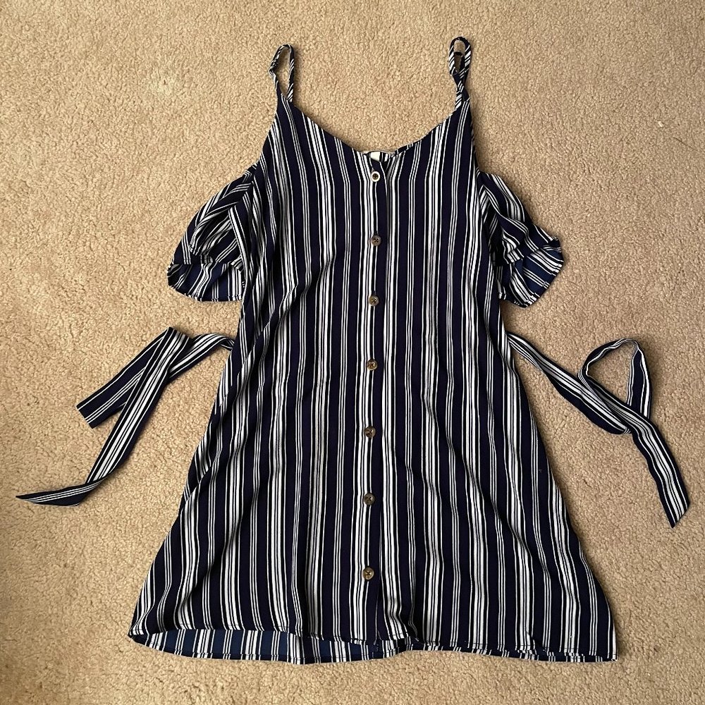 Button Up Blue and White Striped Mini Dress